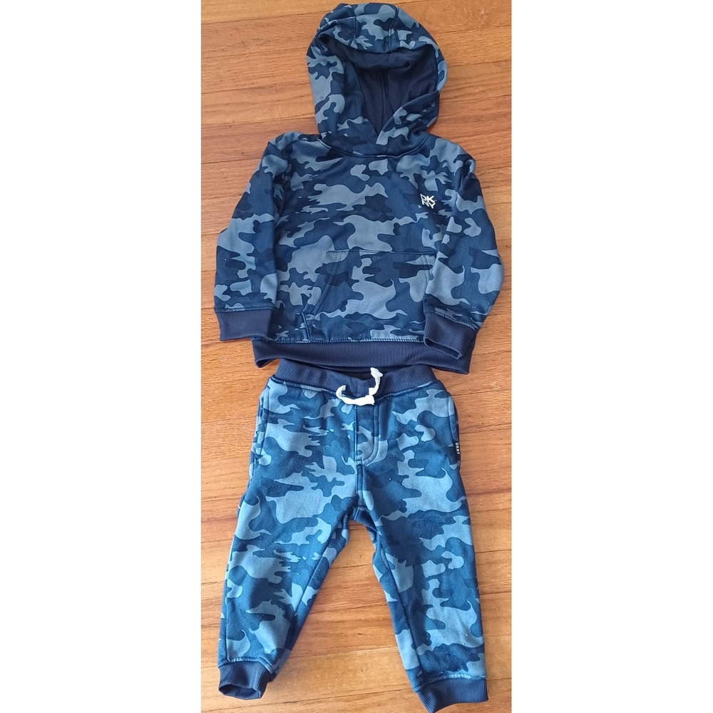 DKNY Tracksuit Set Kids 18M Blue Camouflage Pullover Hoodie and Joggers Urban